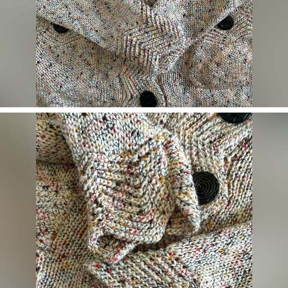 Pure Handknit Anthropologie Chunky Cotton Cardigan Beige multi Crop Sweater S M - Picture 8 of 9